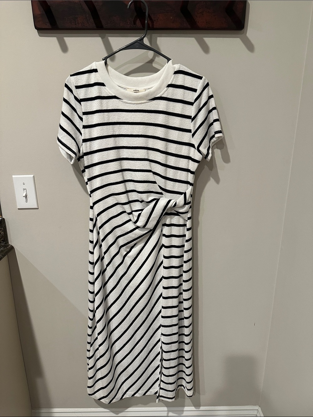 Knot-Detail Black and White Striped Midi Dress